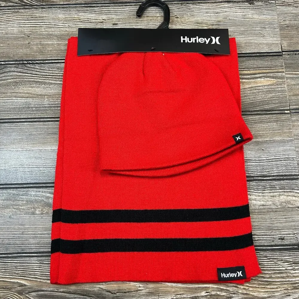 Hurley New Yorker Red Beanie & Scarf Set - NWT!